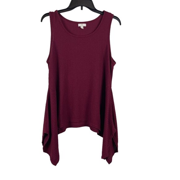 C Women Sleeveless Burgundy Waffle Asymmetrical Tank Top Size L - Picture 1 of 7